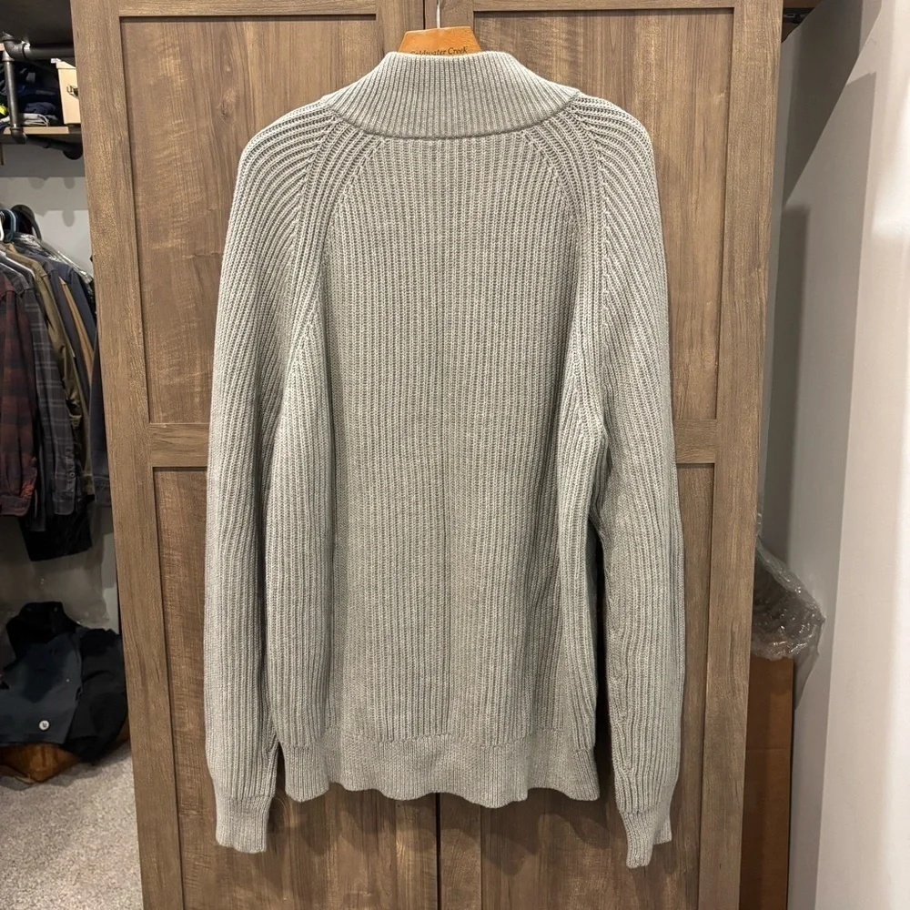 J Crew Men’s XL Cardigan Gray Full Zip Sweater Pockets Mock Neck Cotton